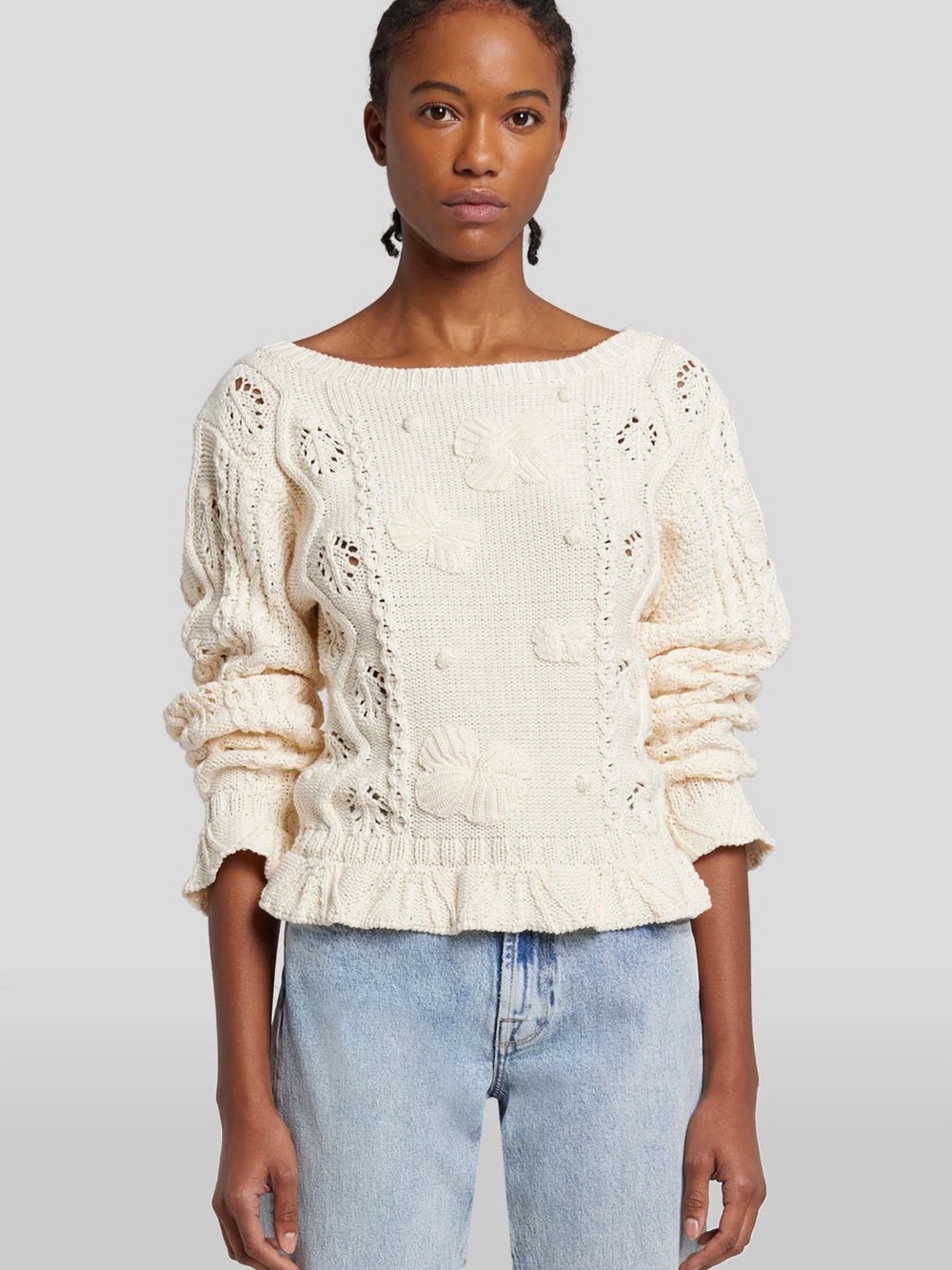 7 for All Mankind Bobble Sweater Cotton Cream Large
